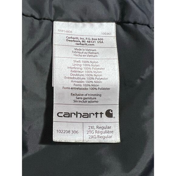 Carhartt Men’s Olive Green Puffer Jacket - Size 2XL - Full Zip Nylon Shell - Picture 14 of 16